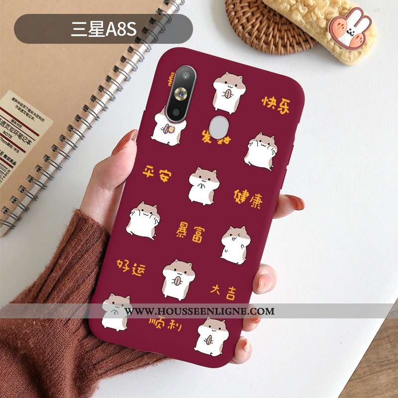 Coque Samsung Galaxy A8s Délavé En Daim Créatif Grand Style Chinois Étui Nouveau Légère Bordeaux