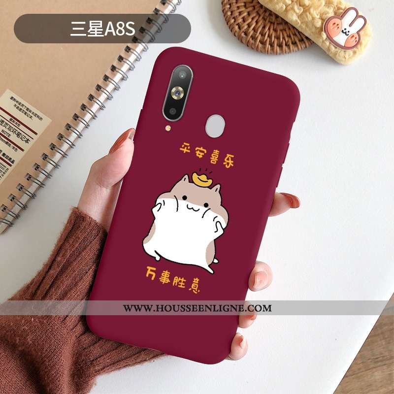 Coque Samsung Galaxy A8s Délavé En Daim Créatif Grand Style Chinois Étui Nouveau Légère Bordeaux