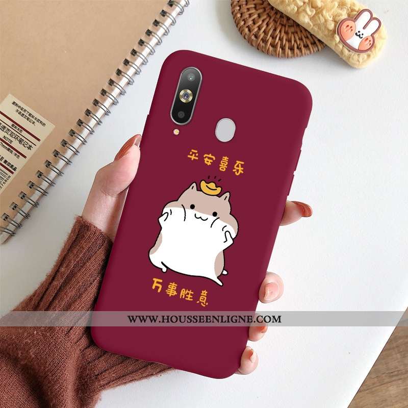 Coque Samsung Galaxy A8s Délavé En Daim Créatif Grand Style Chinois Étui Nouveau Légère Bordeaux