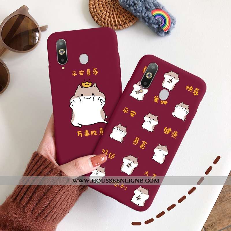Coque Samsung Galaxy A8s Délavé En Daim Créatif Grand Style Chinois Étui Nouveau Légère Bordeaux