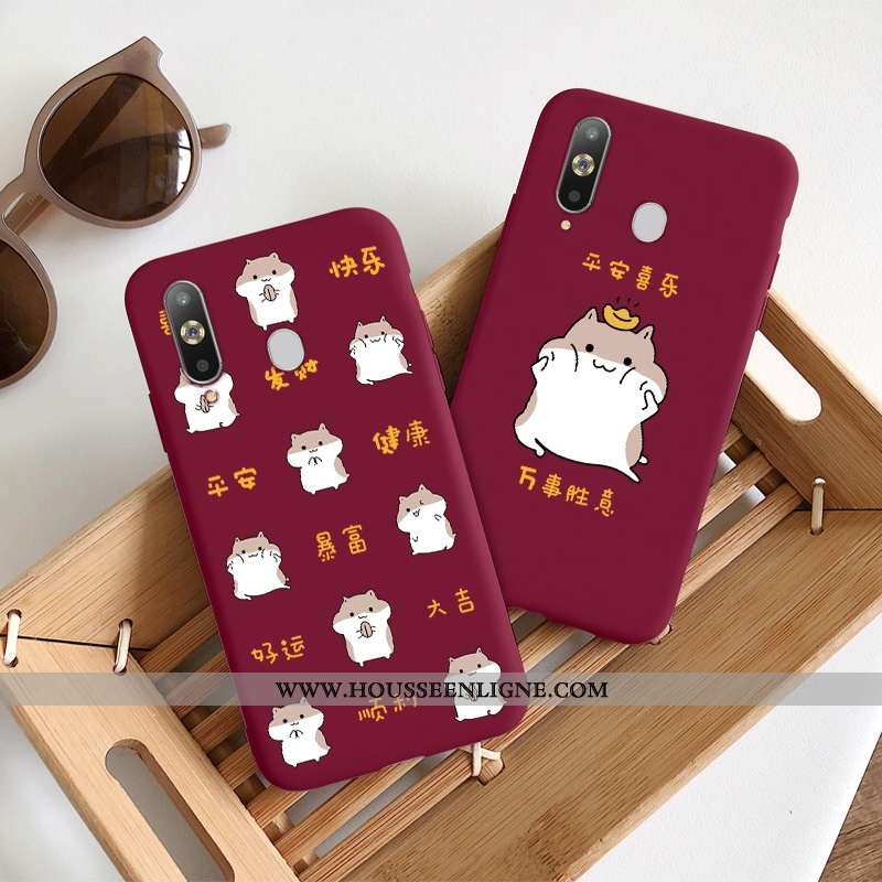 Coque Samsung Galaxy A8s Délavé En Daim Créatif Grand Style Chinois Étui Nouveau Légère Bordeaux