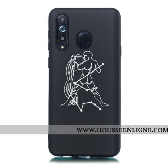 Coque Samsung Galaxy A8s Délavé En Daim Dessin Animé Noir Simple Étui Téléphone Portable