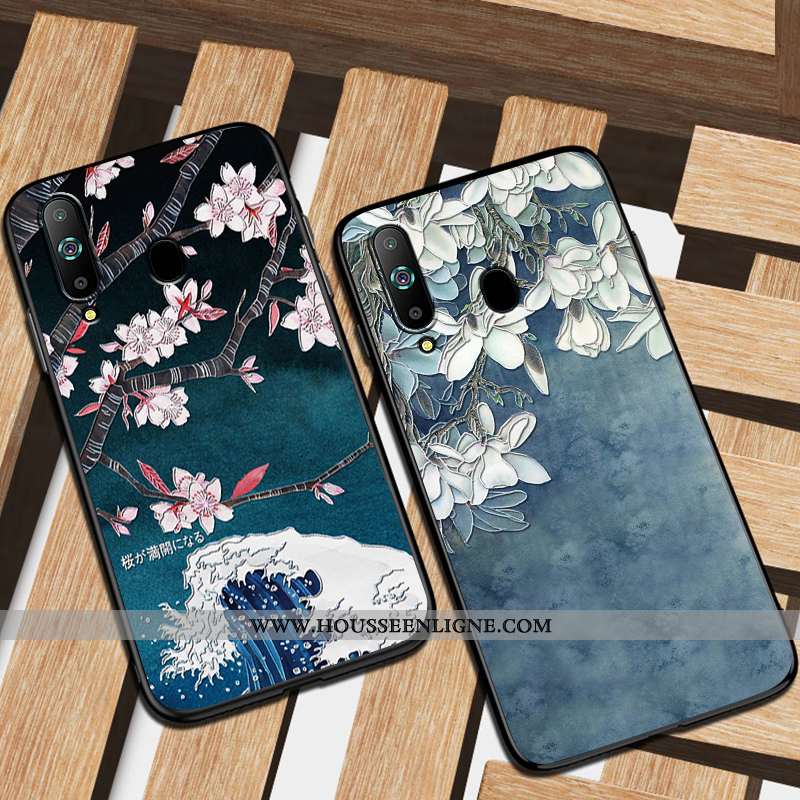 Coque Samsung Galaxy A8s Délavé En Daim Fluide Doux Étui Incassable Protection Bleu Marin Bleu Foncé