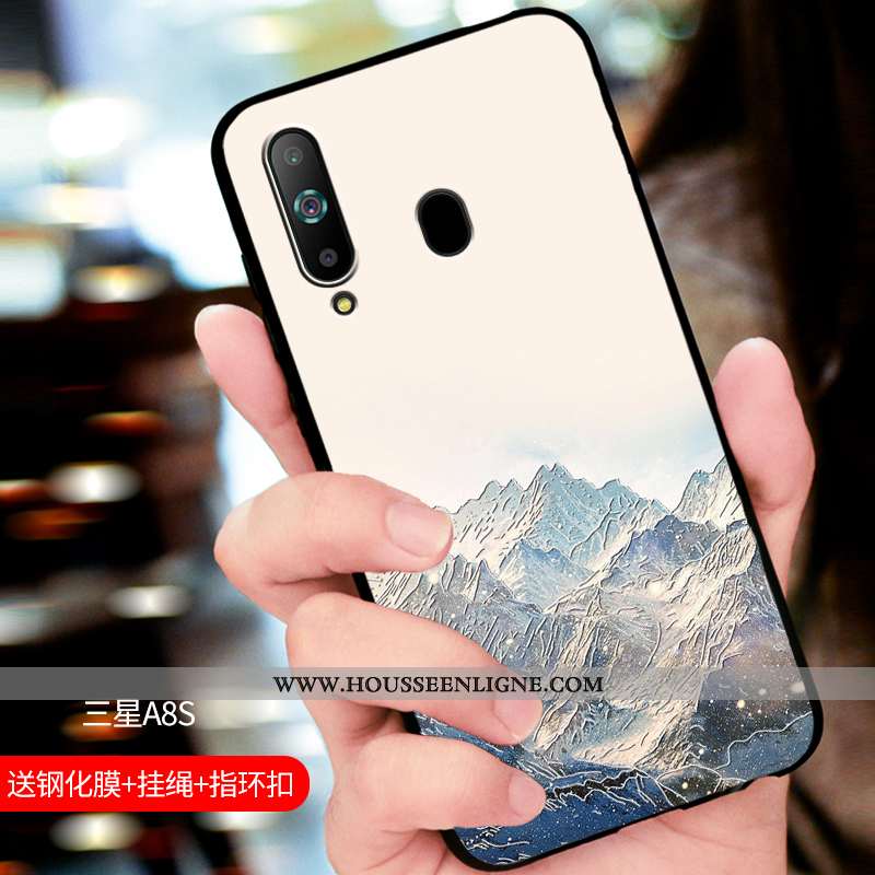 Coque Samsung Galaxy A8s Délavé En Daim Fluide Doux Étui Incassable Protection Bleu Marin Bleu Foncé