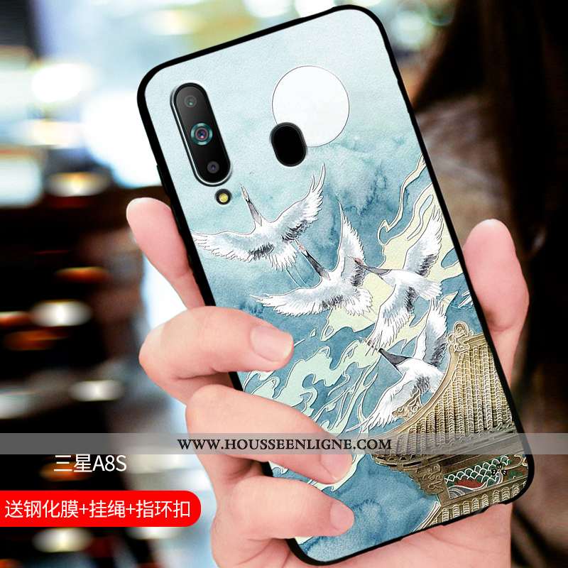Coque Samsung Galaxy A8s Délavé En Daim Fluide Doux Étui Incassable Protection Bleu Marin Bleu Foncé