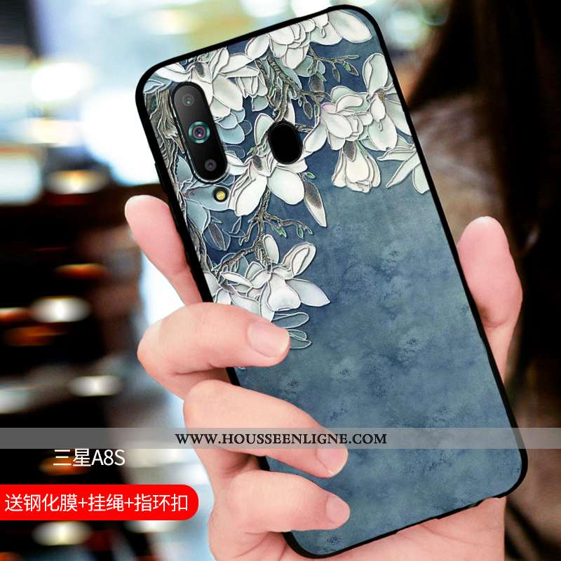 Coque Samsung Galaxy A8s Délavé En Daim Fluide Doux Étui Incassable Protection Bleu Marin Bleu Foncé