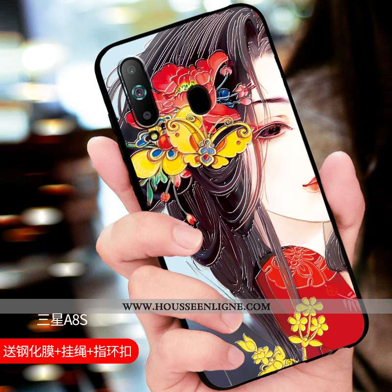 Coque Samsung Galaxy A8s Délavé En Daim Fluide Doux Étui Incassable Protection Bleu Marin Bleu Foncé