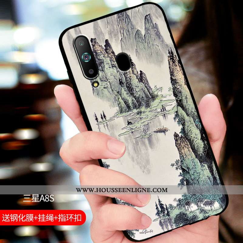Coque Samsung Galaxy A8s Délavé En Daim Fluide Doux Étui Incassable Protection Bleu Marin Bleu Foncé