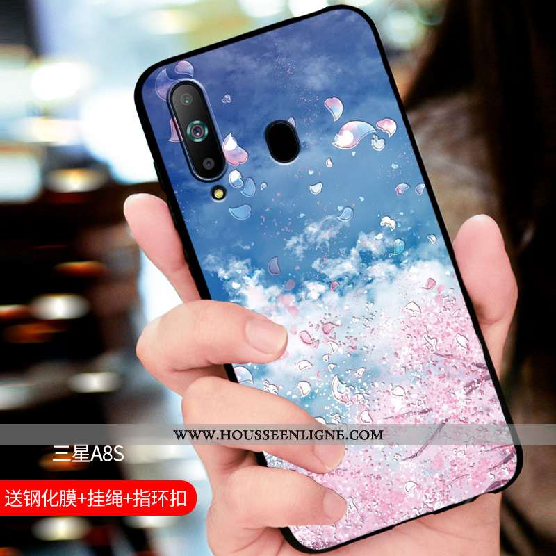 Coque Samsung Galaxy A8s Délavé En Daim Fluide Doux Étui Incassable Protection Bleu Marin Bleu Foncé