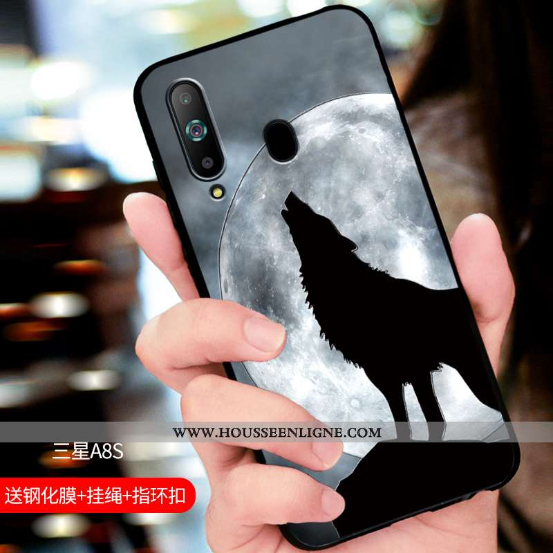 Coque Samsung Galaxy A8s Délavé En Daim Fluide Doux Étui Incassable Protection Bleu Marin Bleu Foncé