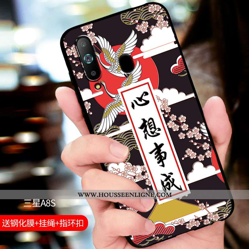 Coque Samsung Galaxy A8s Délavé En Daim Fluide Doux Étui Incassable Protection Bleu Marin Bleu Foncé