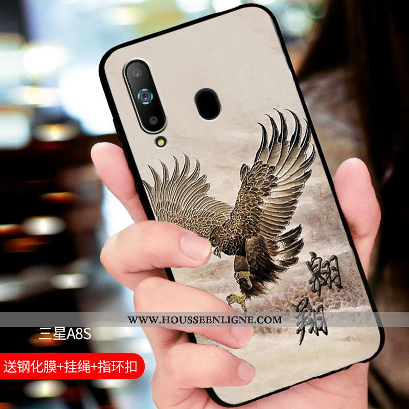 Coque Samsung Galaxy A8s Délavé En Daim Fluide Doux Étui Incassable Protection Bleu Marin Bleu Foncé
