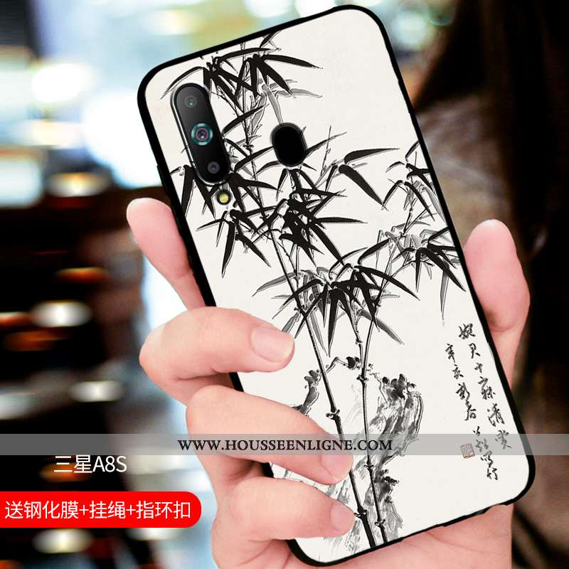 Coque Samsung Galaxy A8s Délavé En Daim Fluide Doux Étui Incassable Protection Bleu Marin Bleu Foncé