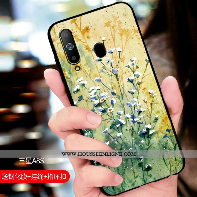 Coque Samsung Galaxy A8s Délavé En Daim Fluide Doux Étui Incassable Protection Bleu Marin Bleu Foncé