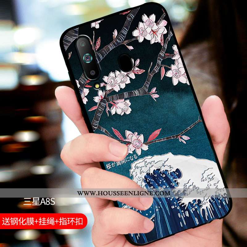 Coque Samsung Galaxy A8s Délavé En Daim Fluide Doux Étui Incassable Protection Bleu Marin Bleu Foncé