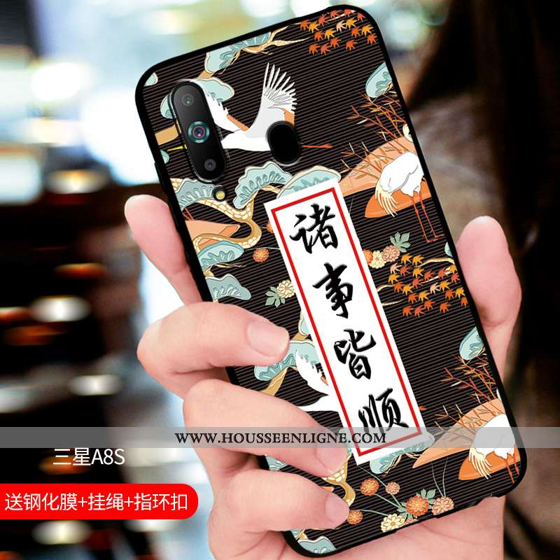 Coque Samsung Galaxy A8s Délavé En Daim Fluide Doux Étui Incassable Protection Bleu Marin Bleu Foncé