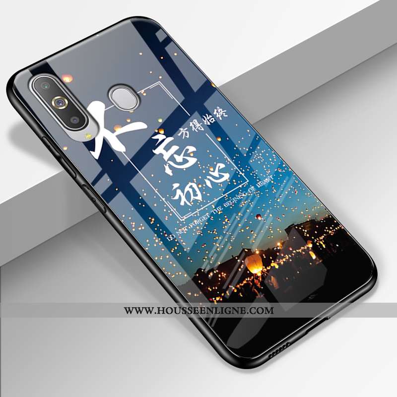 Coque Samsung Galaxy A8s Protection Verre Étui Difficile Tendance Paysage Silicone Bleu Foncé