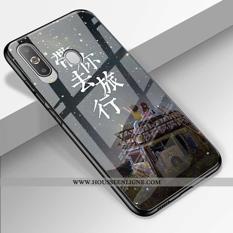 Coque Samsung Galaxy A8s Protection Verre Étui Difficile Tendance Paysage Silicone Bleu Foncé