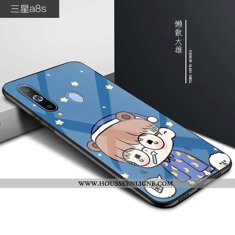 Coque Samsung Galaxy A8s Verre Personnalité Téléphone Portable Dessin Animé Bleu Incassable