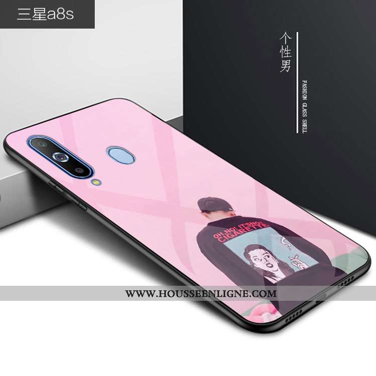 Coque Samsung Galaxy A8s Verre Personnalité Téléphone Portable Dessin Animé Bleu Incassable