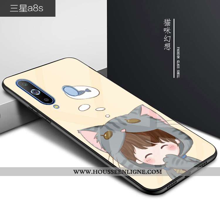 Coque Samsung Galaxy A8s Verre Personnalité Téléphone Portable Dessin Animé Bleu Incassable