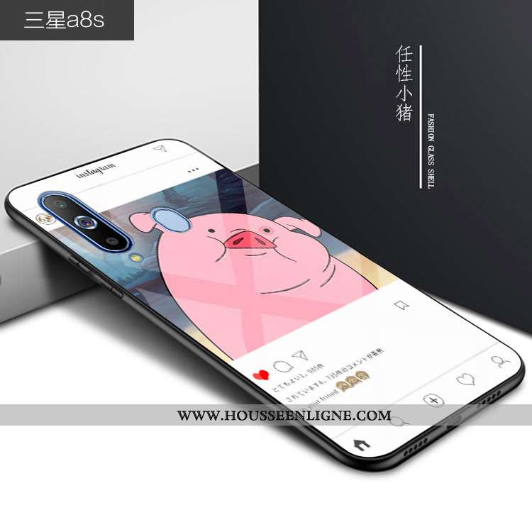 Coque Samsung Galaxy A8s Verre Personnalité Téléphone Portable Dessin Animé Bleu Incassable