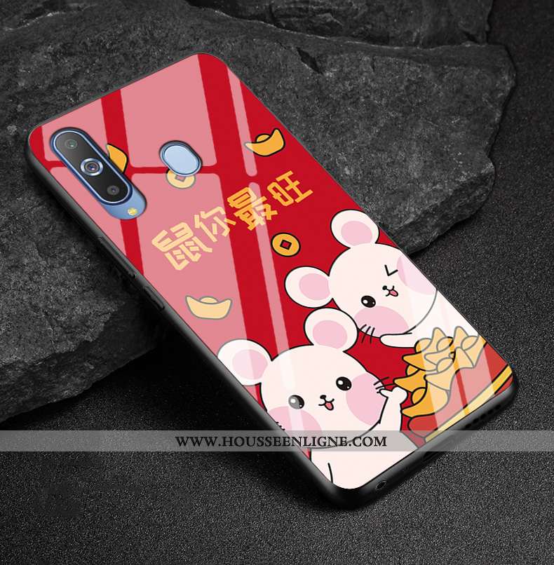Coque Samsung Galaxy A8s Verre Protection Rat De Fête Étui Étoile Rouge