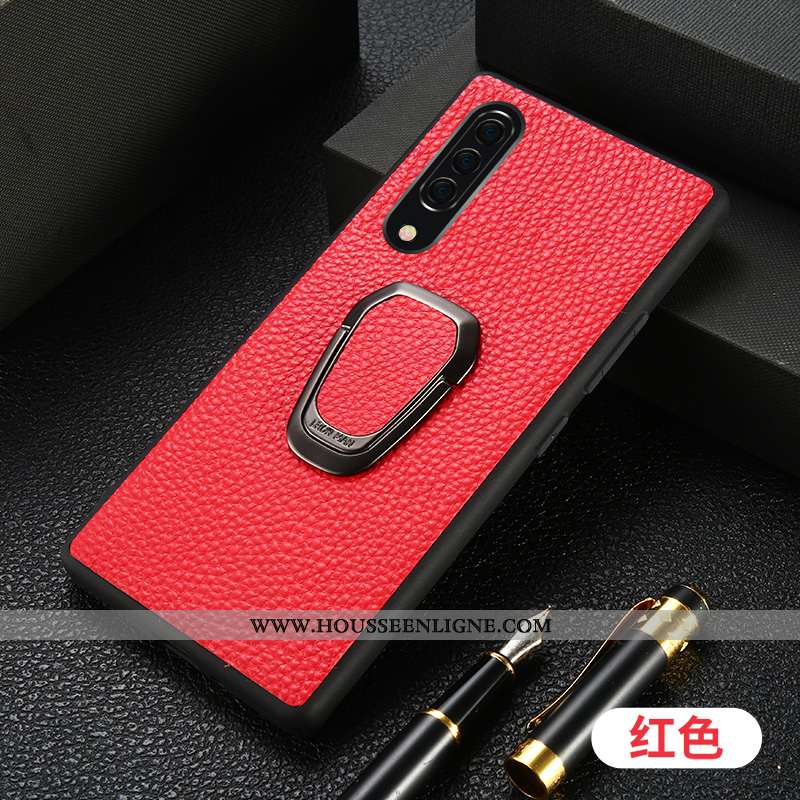Coque Samsung Galaxy A90 5g Cuir Véritable Cuir Anneau Business Incassable Tout Compris Étoile Rouge