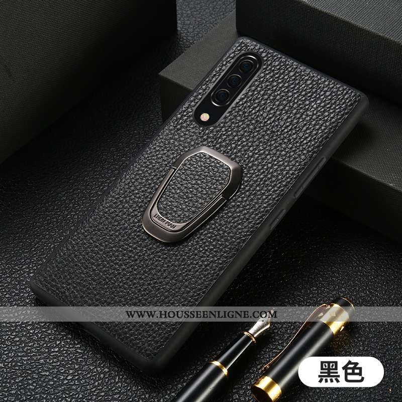 Coque Samsung Galaxy A90 5g Cuir Véritable Cuir Anneau Business Incassable Tout Compris Étoile Rouge
