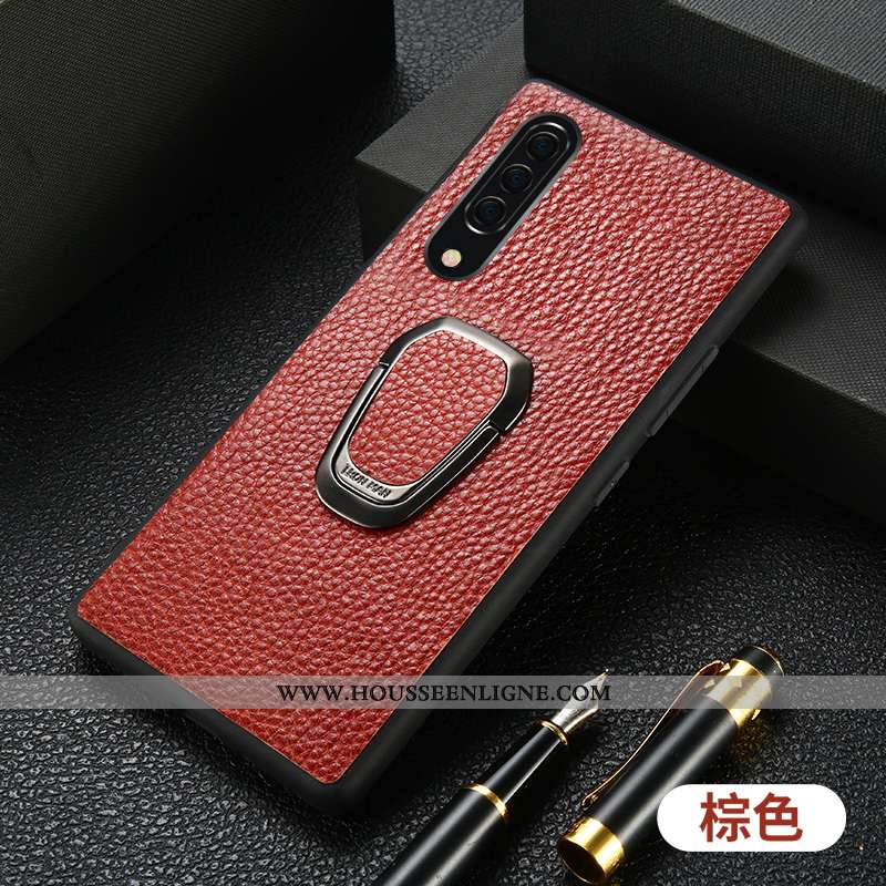 Coque Samsung Galaxy A90 5g Cuir Véritable Cuir Anneau Business Incassable Tout Compris Étoile Rouge