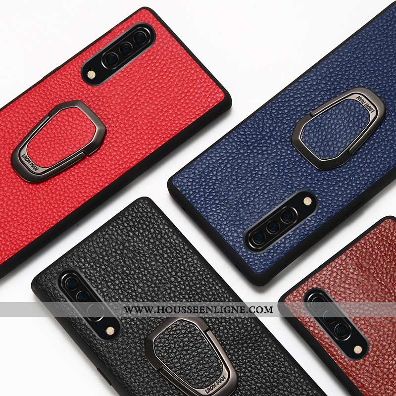 Coque Samsung Galaxy A90 5g Cuir Véritable Cuir Anneau Business Incassable Tout Compris Étoile Rouge