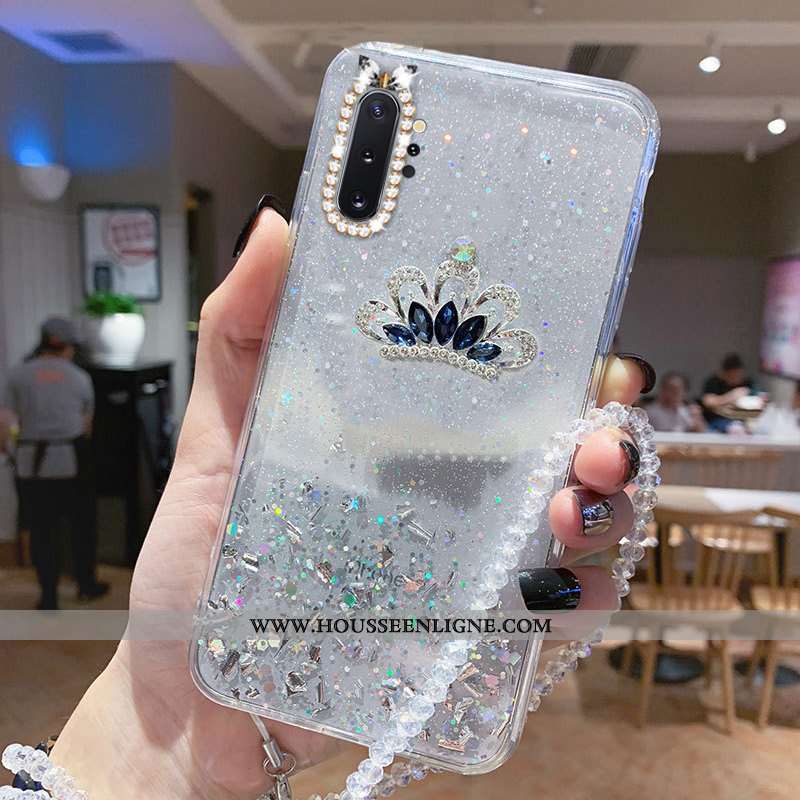 Coque Samsung Galaxy Note 10+ Fluide Doux Protection Étui Étoile Strass Bleu Cristal