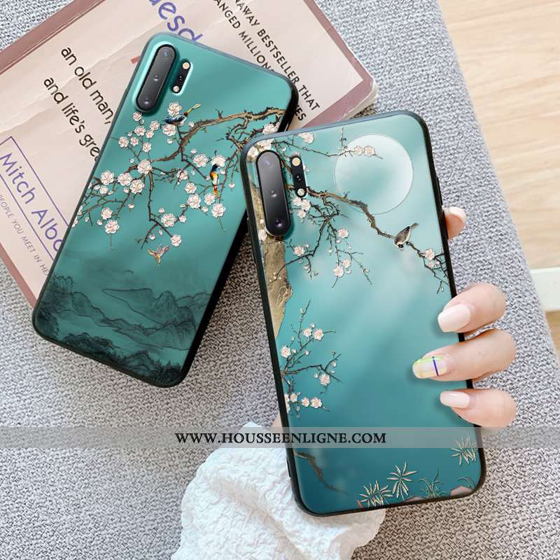 Coque Samsung Galaxy Note 10+ Gaufrage Tendance Dimensionnel Tout Compris Protection Silicone Verte