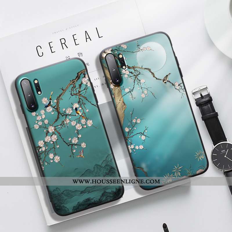 Coque Samsung Galaxy Note 10+ Gaufrage Tendance Dimensionnel Tout Compris Protection Silicone Verte