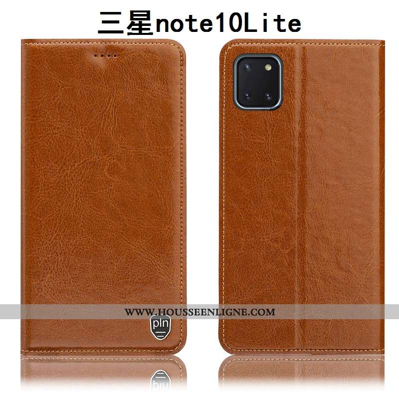 Coque Samsung Galaxy Note 10 Lite Cuir Véritable Modèle Fleurie Étui Kaki Tout Compris Housse Incass
