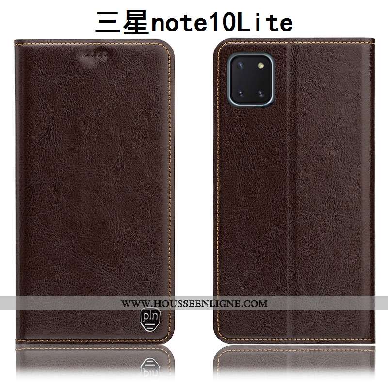 Coque Samsung Galaxy Note 10 Lite Cuir Véritable Modèle Fleurie Étui Kaki Tout Compris Housse Incass