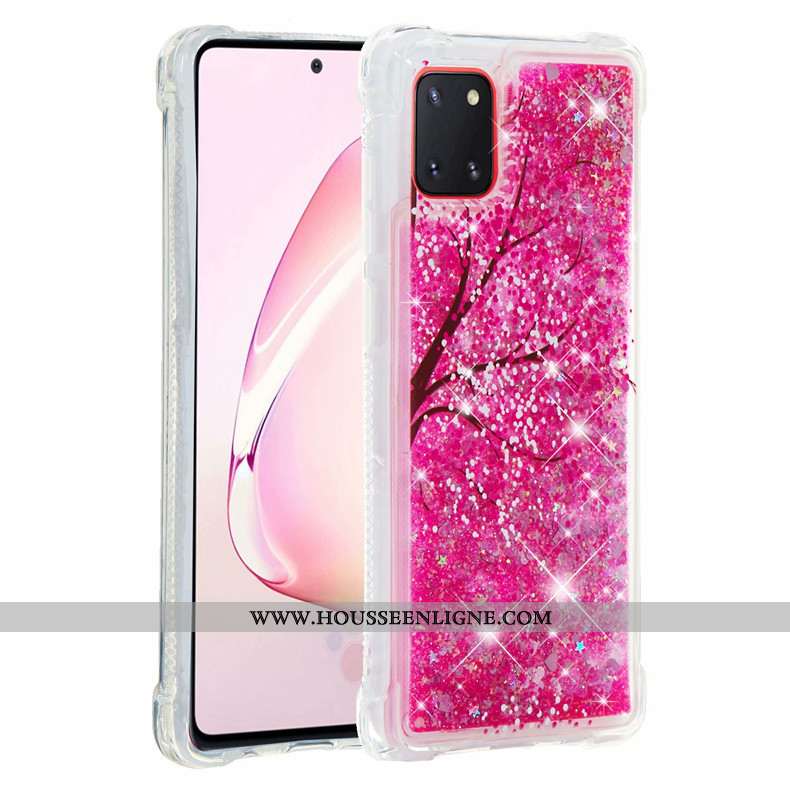 Coque Samsung Galaxy Note 10 Lite Fluide Doux Rose Étui Rouge Étoile Téléphone Portable