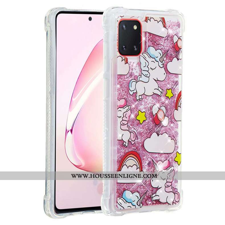 Coque Samsung Galaxy Note 10 Lite Fluide Doux Rose Étui Rouge Étoile Téléphone Portable