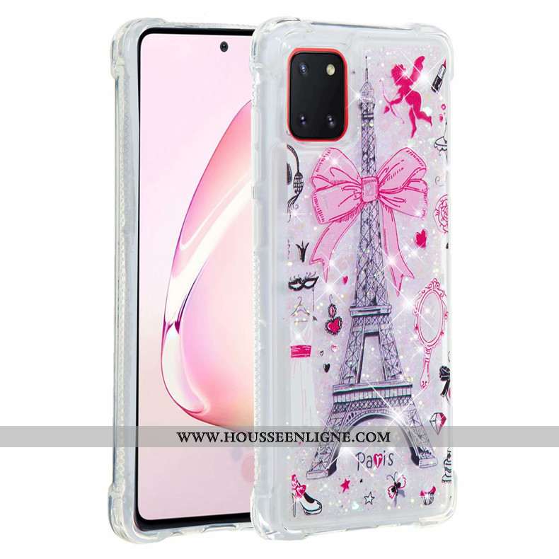 Coque Samsung Galaxy Note 10 Lite Fluide Doux Rose Étui Rouge Étoile Téléphone Portable