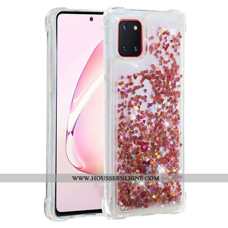 Coque Samsung Galaxy Note 10 Lite Fluide Doux Rose Étui Rouge Étoile Téléphone Portable