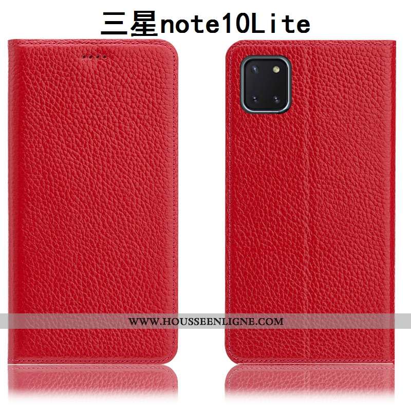 Coque Samsung Galaxy Note 10 Lite Modèle Fleurie Protection Incassable Litchi Étui Housse Bleu Foncé