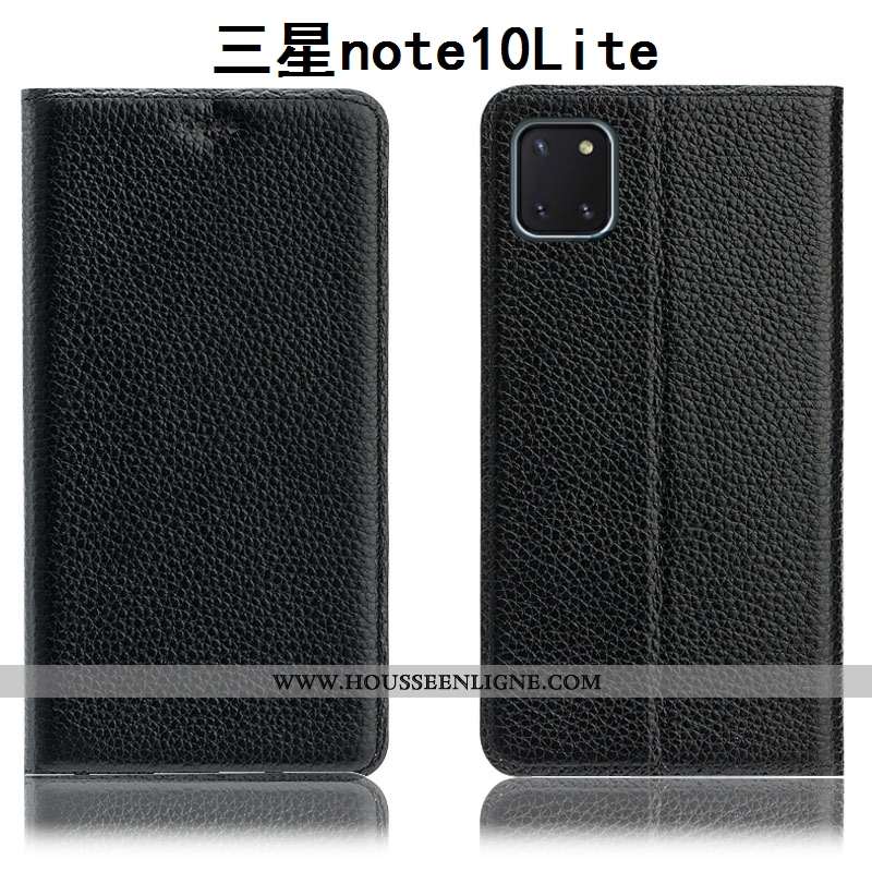 Coque Samsung Galaxy Note 10 Lite Modèle Fleurie Protection Incassable Litchi Étui Housse Bleu Foncé