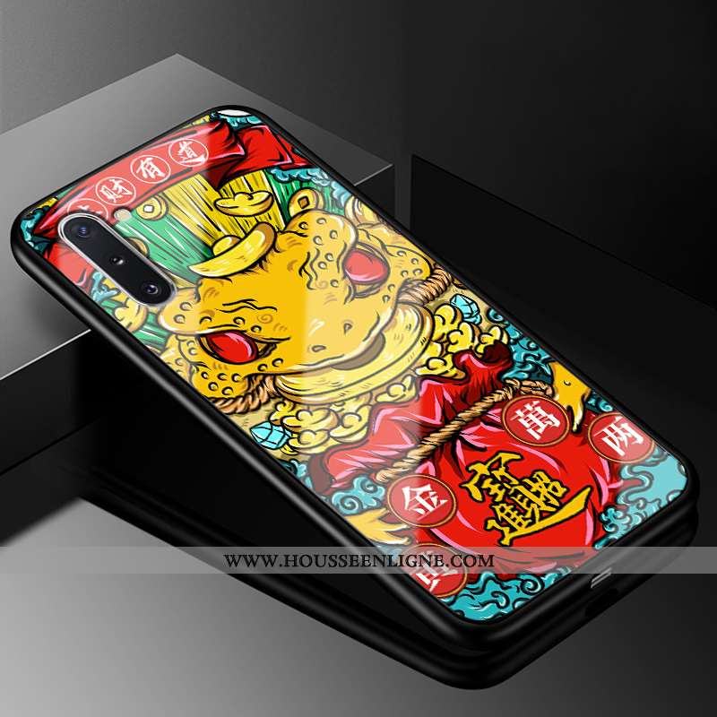 Coque Samsung Galaxy Note 10 Personnalité Créatif Fluide Doux Vent Verre Incassable Rouge