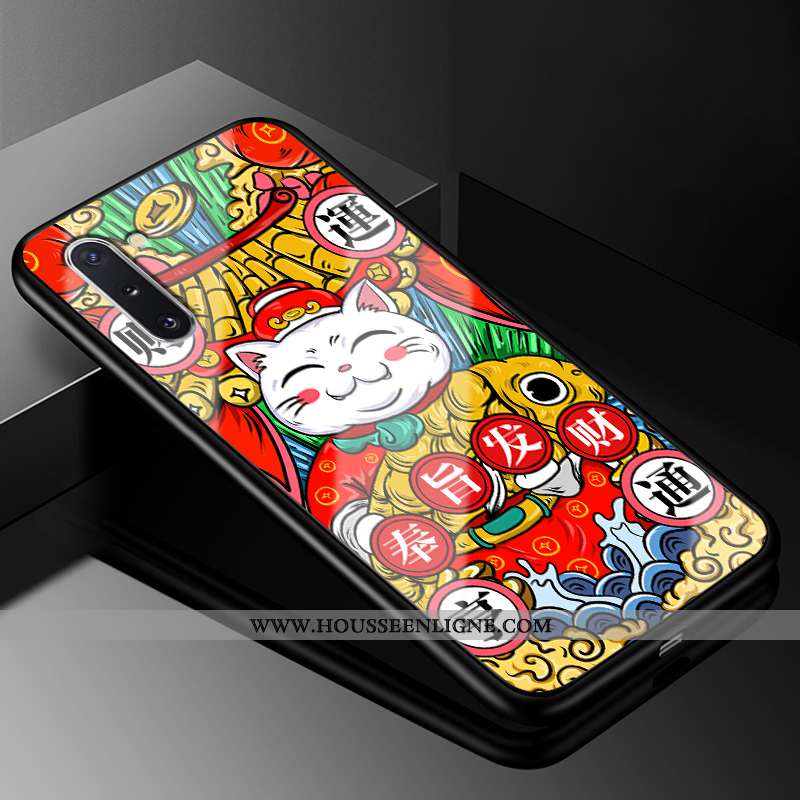 Coque Samsung Galaxy Note 10 Personnalité Créatif Fluide Doux Vent Verre Incassable Rouge