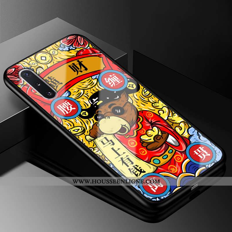 Coque Samsung Galaxy Note 10 Personnalité Créatif Fluide Doux Vent Verre Incassable Rouge