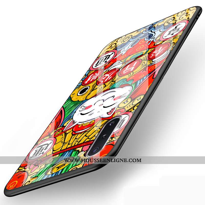 Coque Samsung Galaxy Note 10 Personnalité Créatif Fluide Doux Vent Verre Incassable Rouge