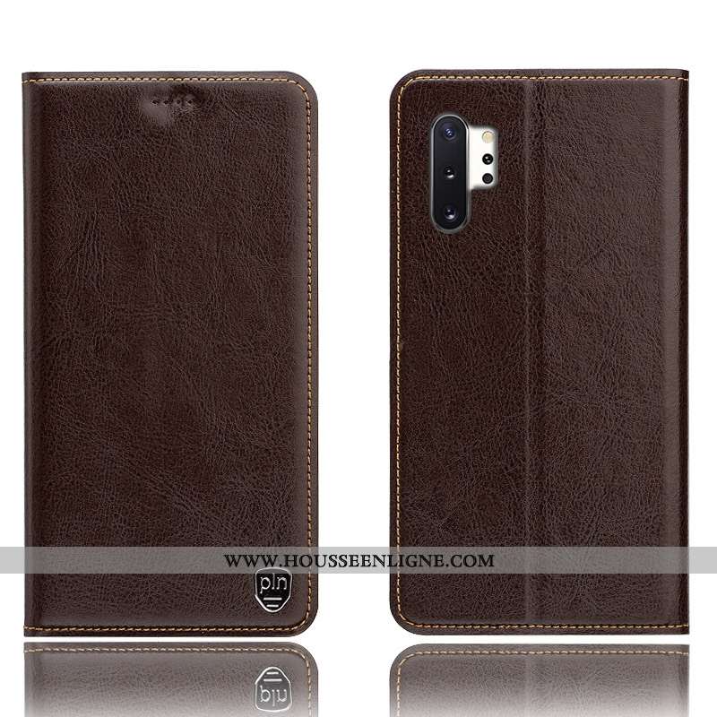 Coque Samsung Galaxy Note 10+ Protection Cuir Véritable Tout Compris Téléphone Portable Marron Étoil