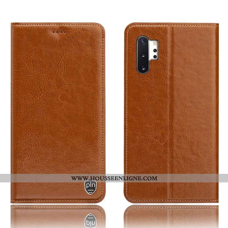 Coque Samsung Galaxy Note 10+ Protection Cuir Véritable Tout Compris Téléphone Portable Marron Étoil