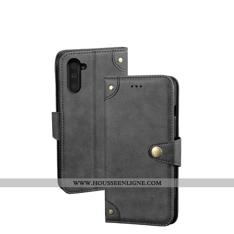 Coque Samsung Galaxy Note 10 Protection Vintage Étoile Vin Rouge Étui Portefeuille Cuir Bordeaux