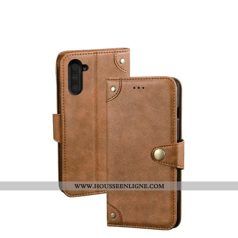 Coque Samsung Galaxy Note 10 Protection Vintage Étoile Vin Rouge Étui Portefeuille Cuir Bordeaux